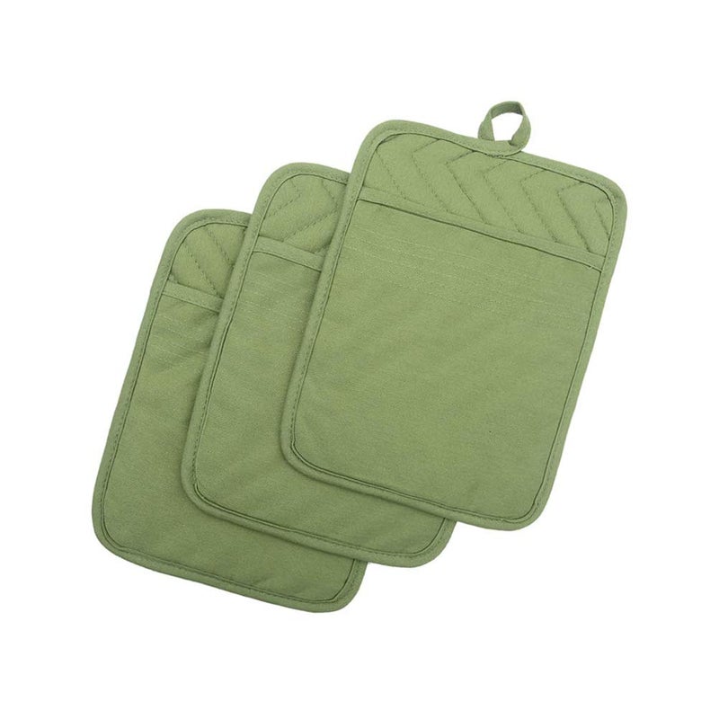 Anyi Heat Resistant Pot Holders, Cotton Hot Pads for Counter & Table, Green with Pocket - Image 1